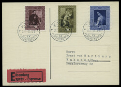 Gemälde 1952, kpl. Serie auf Eil-Ersttagskarte von Vaduz 27.III.52 ...